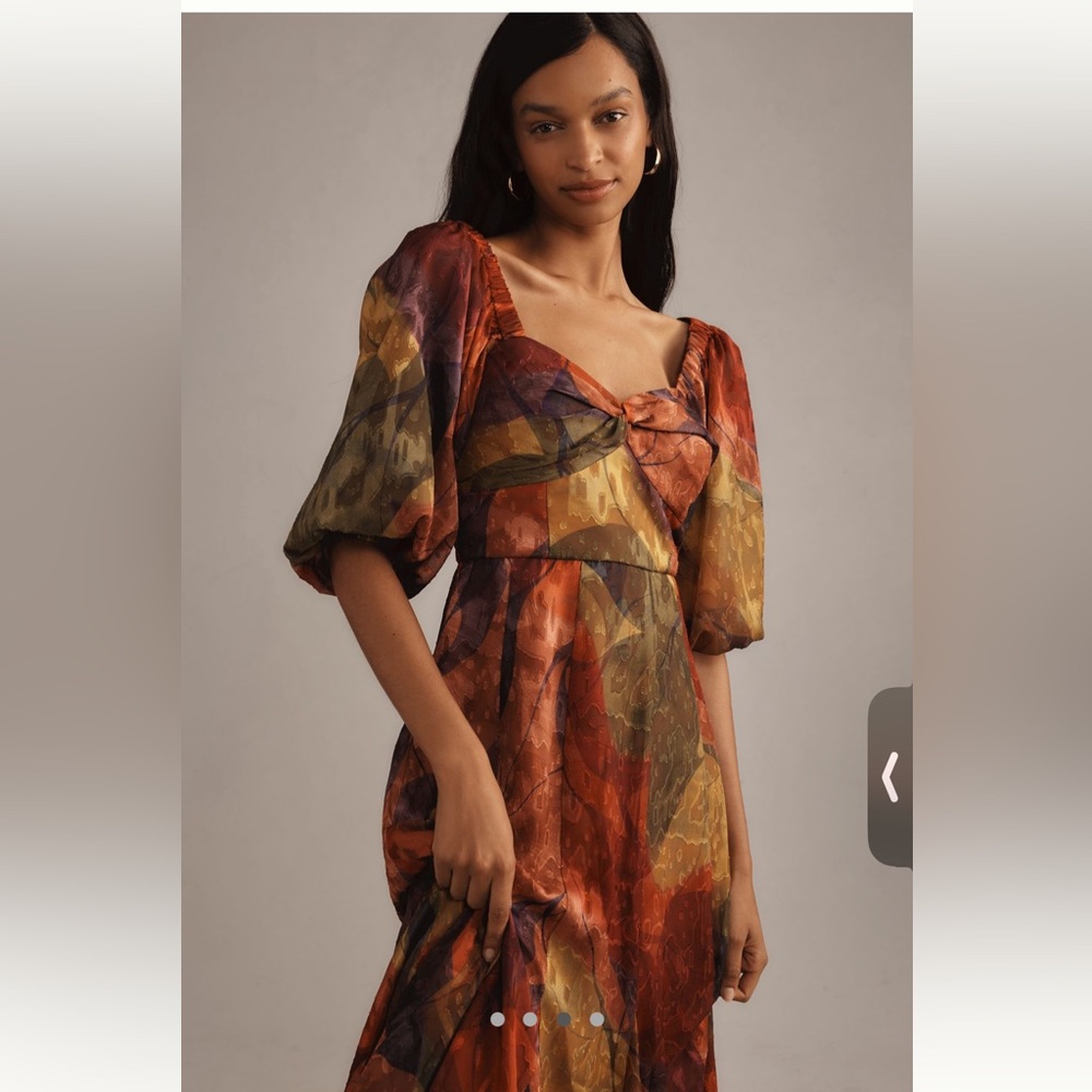 Hutch Twist-Front Puff-Sleeve Ruffle Hem Dress
